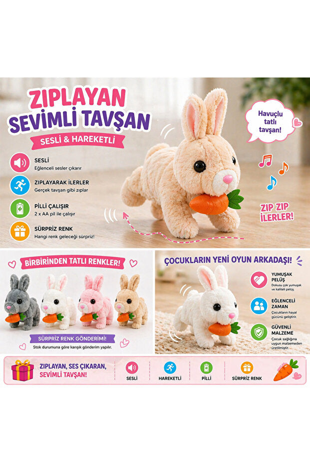 🐰 Zıplayan Sevimli Tavşan – Sesli & Hareketli Peluş Oyuncak