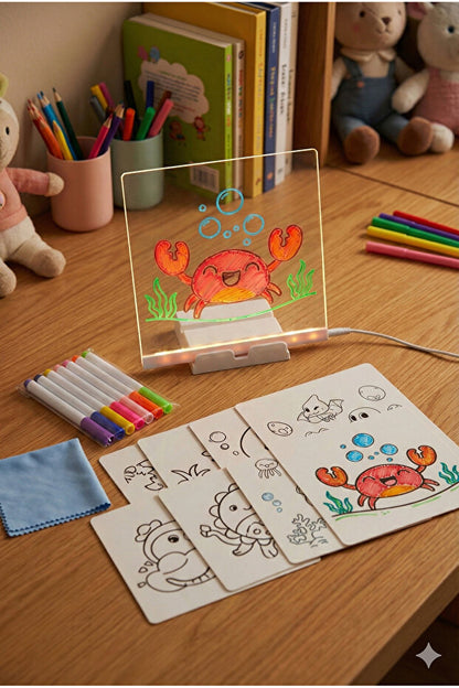✨ LED Işıklı Boyama Tahtası 🎨 Çocuklar İçin Eğitici Çizim ve Yazı Tahtası 🌈