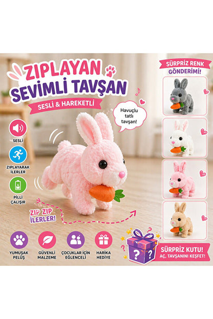 🐰 Zıplayan Sevimli Tavşan – Sesli & Hareketli Peluş Oyuncak