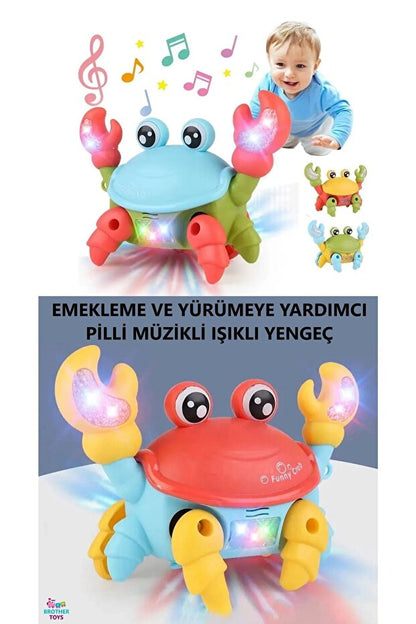 🦀 Yürüyen Yengeç Oyuncak | Işıklı Müzikli Emeklemeye ve Yürümeye Yardımcı Pilli