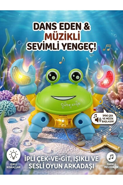 🦀 Yürüyen Yengeç Oyuncak | Işıklı Müzikli Emeklemeye ve Yürümeye Yardımcı Pilli