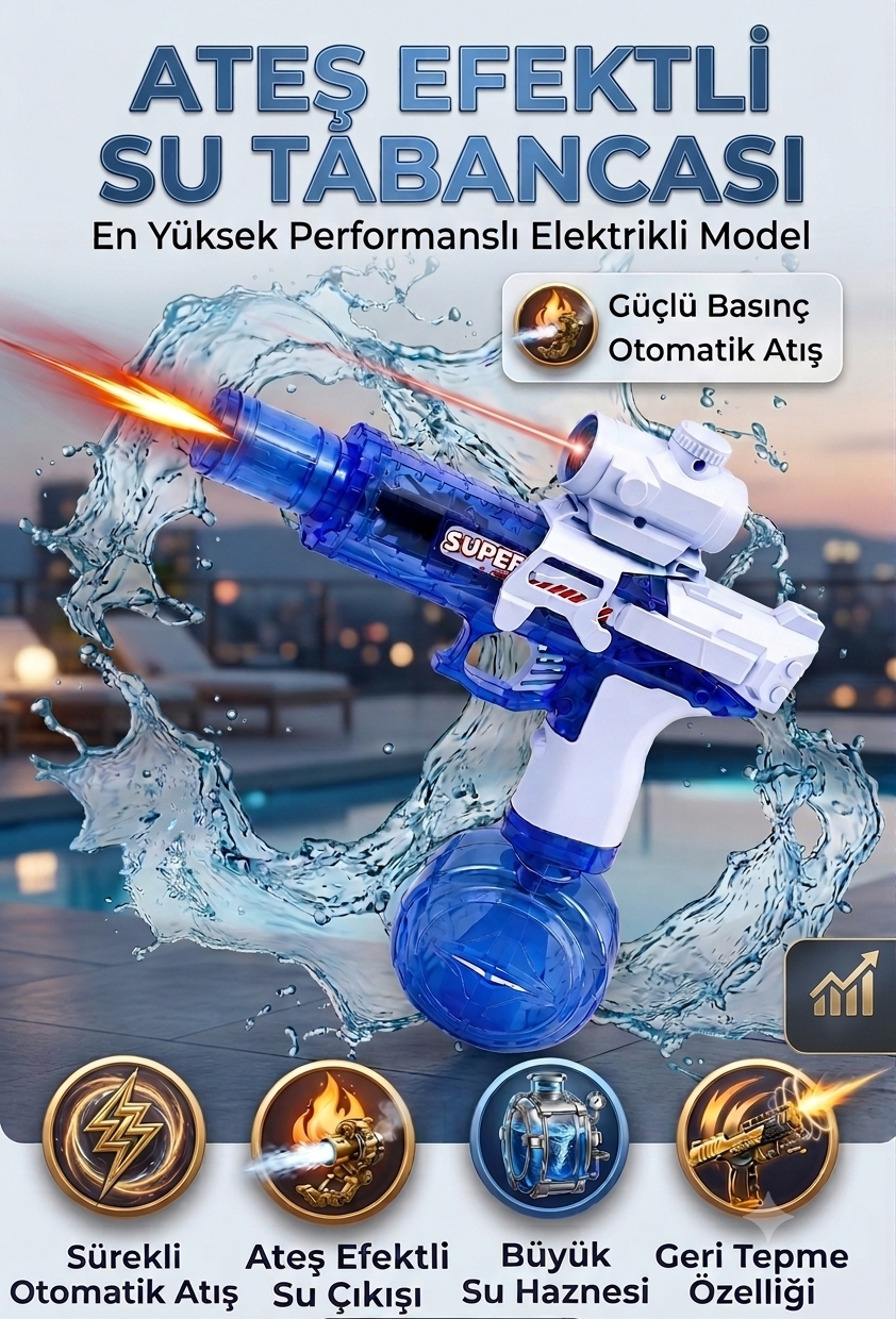 🔫 Elektrikli Otomatik Su Tabancası – Şarjlı Güçlü Su Fırlatma Oyuncağı 💦⚡
